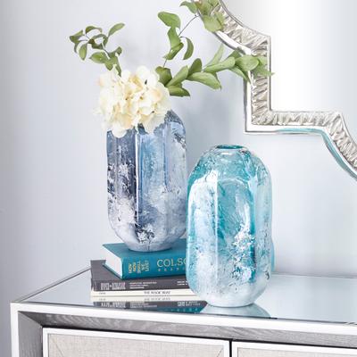 ARCILLA ELEMENTAL Blue Glass Handmade Blown Decorative Vase (Set of 2)