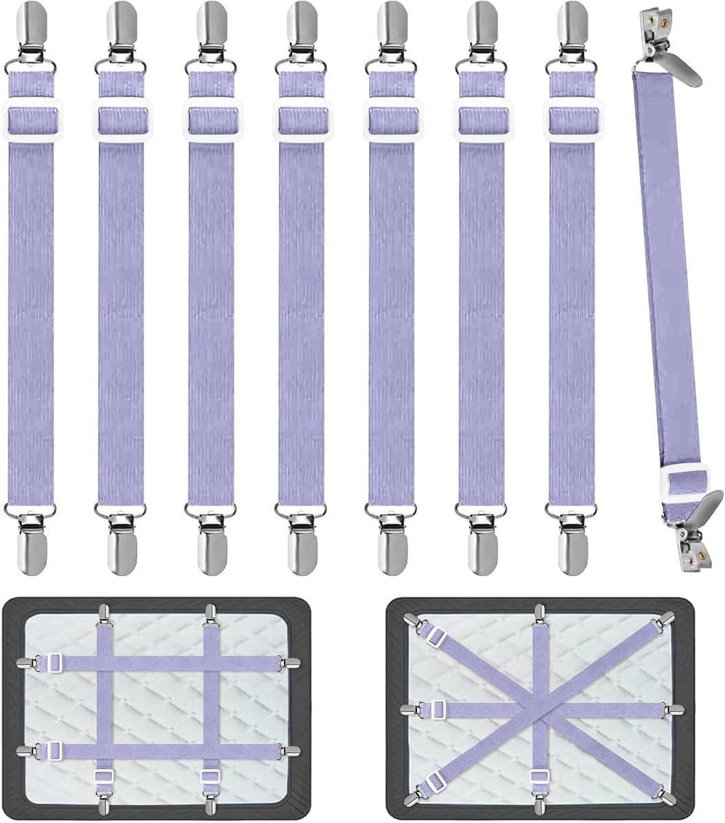 Verstelbare bedlaken klemmen voor matrassen en strijkplanken met elastische sluitingen, paars, 50-230 cm