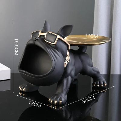 Inspire Essentials Bulldog Storage Statue Decorative Dog Figurine Organizer For Home And Office black