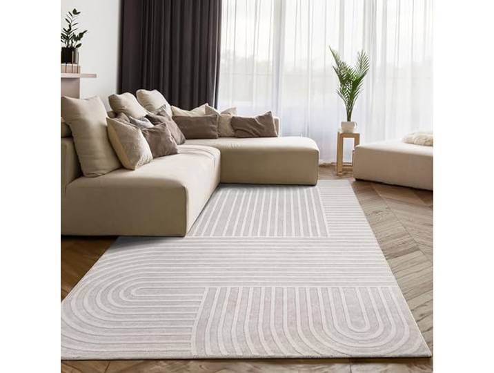 Paco Home Teppich Wohnzimmer Schlafzimmer Skandinavisches modernes Design mit Glanzdetails 3D Effekt Luxuriös Boho Soft-Touch Creme beige, Grösse:160x220 cm