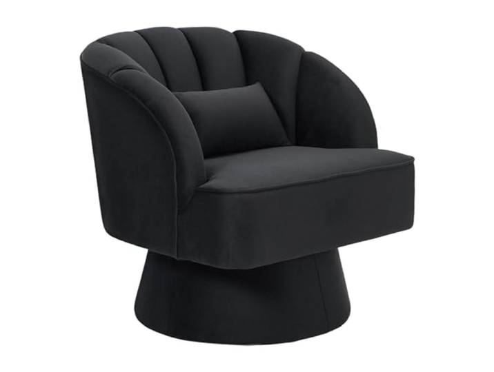 OPULENTHOME Drehbarer Sessel mit Samt Sitzkissen und Rückenlehnen,360° Runder Lounge-Sessel mit Dickes Sitzkissen und Stabiler Sockelfür Wohnzimmer, Schlafzimmer, Heimbüros(70x70x70cm,Schwarz)