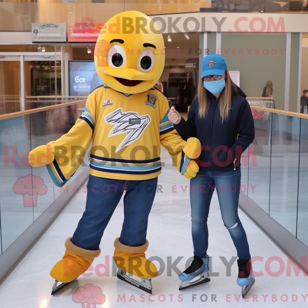 Maskottchen-Kostüm REDBROKOLY Goldenes Paar Schlittschuhe mit Boyfriendjeans und Schalkragen