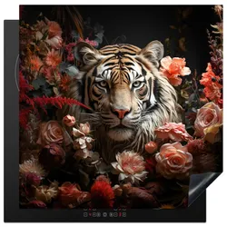 HERDABDECKPLATTE Tiger - Tier - Natur - Floral - Botanisch Induktionsmatte 78x78 cm