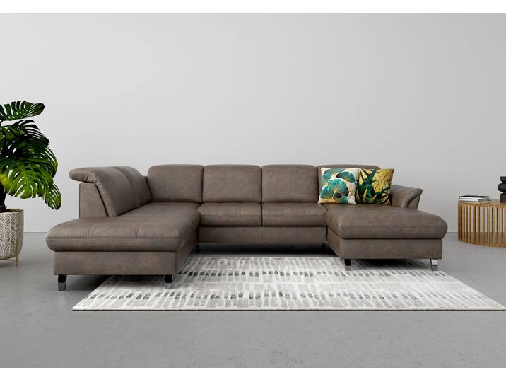 Wohnlandschaft SIT & MORE Maggiore U-Form , braun, B:312cm T:224cm, 100% Polyester, Sofas, Wohnlandschaft, wahlweise mit Kopfteilverstellung, Schlaffunktion und Stauraum