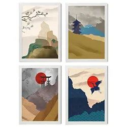 POSTER Set mit 4 Japanische Harmonie Ästhetische A3 Weißer Rahmen
