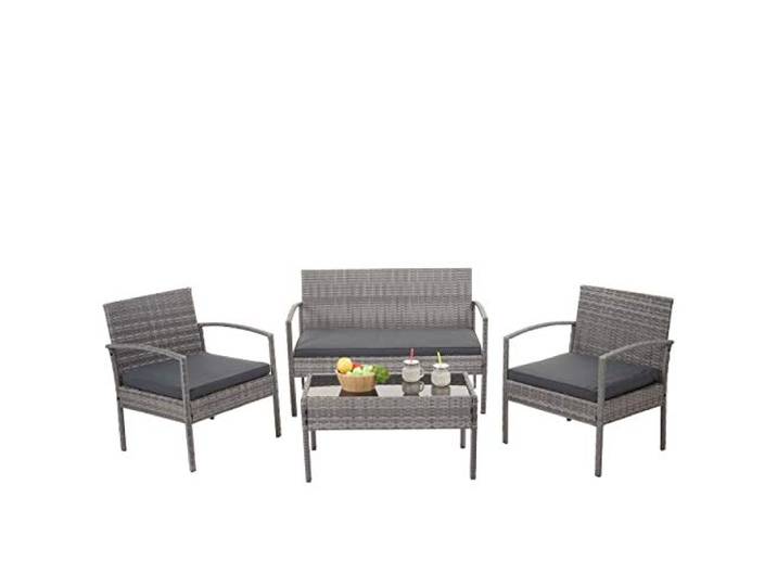 Mendler Poly-Rattan Garnitur HWC-F56 - grau, Kissen dunkelgrau Balkon-/Garten-/Lounge-Set, Sitzgruppe
