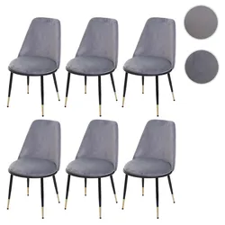 6er-Set Esszimmerstuhl HWC-H28, Stuhl Küchenstuhl, Metall ~ grau, schwarze Beine, Samt