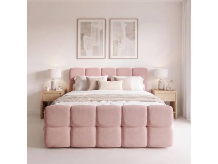 Elvora DESIGN. Boxspringbett SOVA I 140x200 cm, 2 Bettkästen, Rosa Bonell-Federkernmatratze, Schaumstoff-Topper 6 cm, zwei Bettkästen mit Gasdruckfedern, Bouclé-Bezug, Sitzhöhe 57 cm