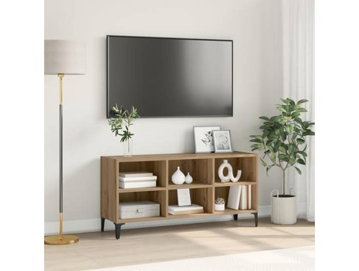 HEFZGDB TV Stand Artisan Eiche Verleimtes Holz Metall Mittel TV Stand Modernes Design Glatte Oberfläche Stil Praktikabilität Wohnzimmer Entertainment