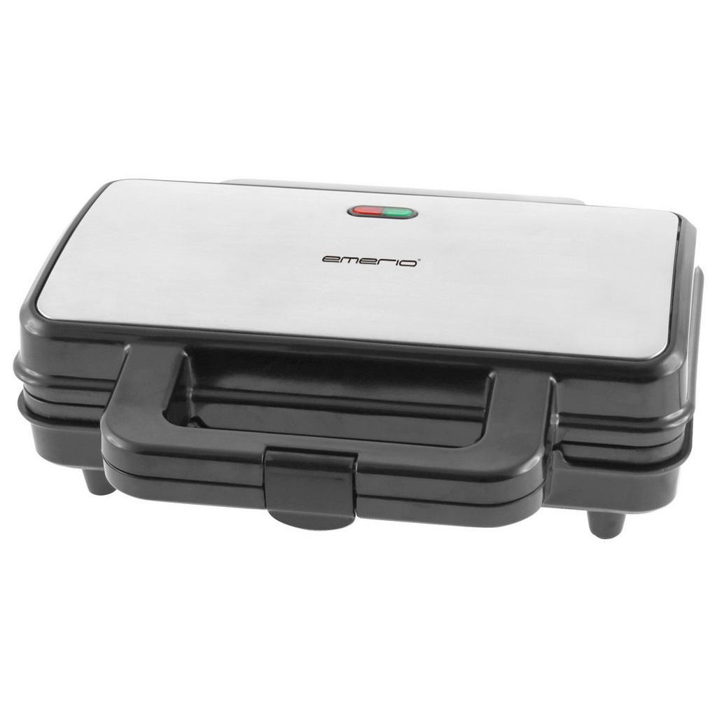 Emerio Sandwichtoaster , Edelstahlfarben , Metall, Kunststoff , 29.2x10x24.3 cm , Aufwärm- und Bereitschaftsanzeige, Antihaftbeschichtung, wärmeisolierte Griffe, rutschfeste Füsse, senkrechte Aufbewahrung, leicht zu reinigen , Elektrogeräte