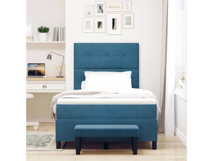 KTHLBRH Boxspringbett Samt dunkelblau 190 x 120 cm Struktur aus Holz, Matratze aus mittelfestem Schaumstoff, modernes Design