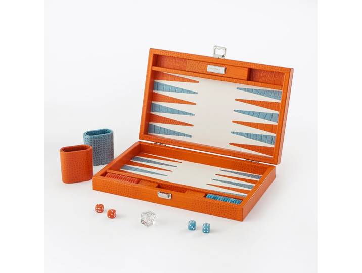 Backgammon - medium en cuir orange solaire