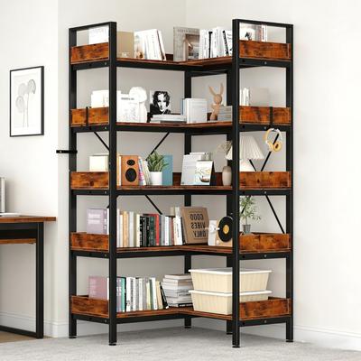 "Garvee 65"" 5 Tier Bookshelf, L Shaped Reversible Corner Bookcase with Open Shelves and Metal Frame"