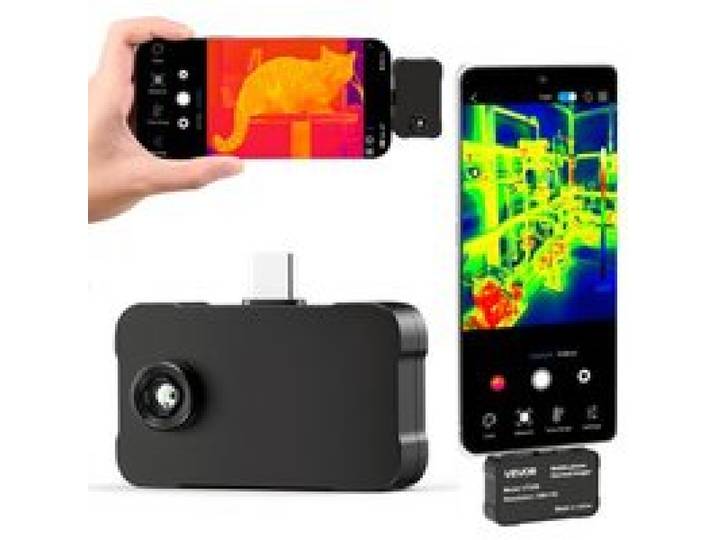 VEVOR warmtebeeldcamera voor iOS en Android, 512x384 Super IR & 256x192 IR resolutie warmtebeeldcamera voor smartphones en tablets met USB-C, 25Hz infraroodcamera met 6 kleurenpaletten voor inspecties van -20°C tot 550°C.
