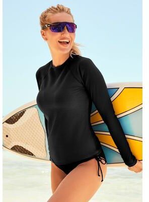 Plus Size Women's Chlorine Resistant Quick-Dry Long Sleeve Swim Rash Guard by Swimsuits For All in Black (Size 12)