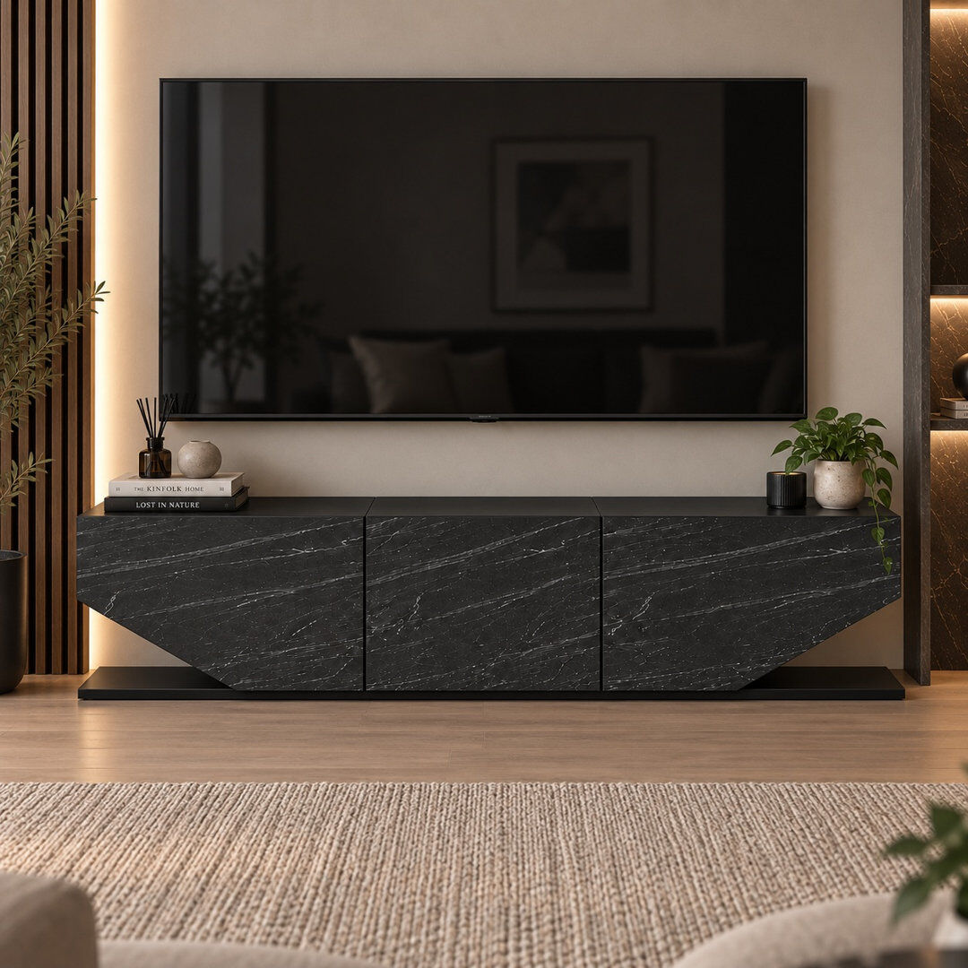 Ivy Bronx Pearl Modern TV Stand TV Unit for TVs up to 71" Bendire/Black 70"