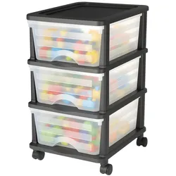 VEVOR Schubladenwagen Schubladenschrank mit 3 Schubladen (17 L / per), rollbarer Schubladen-Container Schubladenbox mit durchsichtigen Behältern für Bürobedarf Bastelräume Klassenzimmer