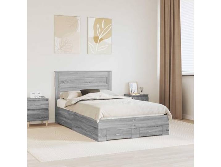 Bettgestell mit Stauraum Holzwerkstoff Modernes Design 120 x 190 cm Grau Bettrahmen Graues Sonoma 120 x 190 cm Holzwerkstoff mit Bettkasten & Lattenrost, Stauraum Bettgestell mit Schubladen,