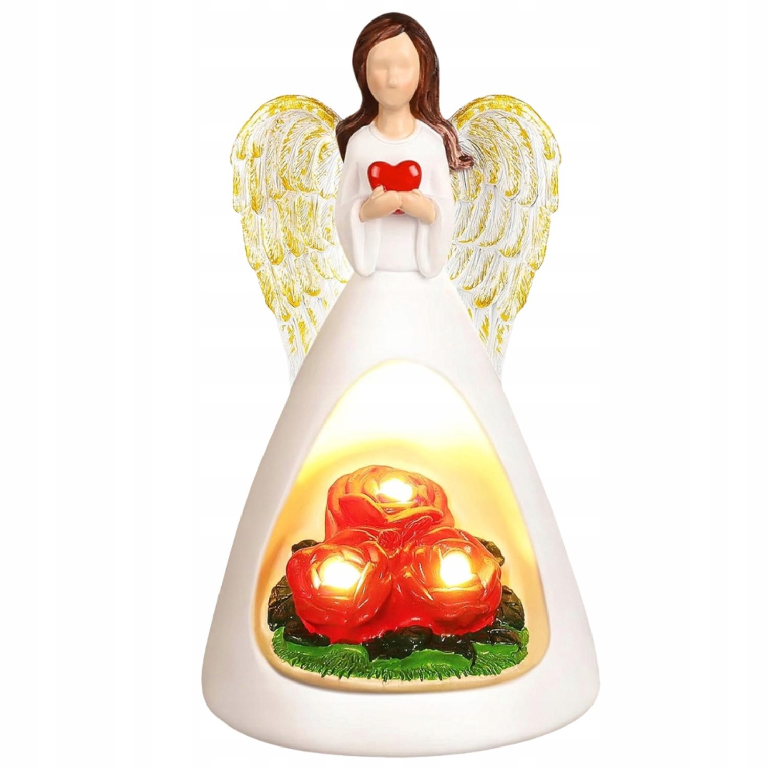 Verlichte Engel met Hart Decoratie Figuur 16 cm