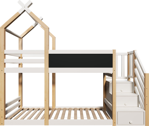 Etagenbett 90x200cm Naturbelassen & Weiss Ohne Matratze Kinderbett Baumhaus Inkl. Tafel Speicherung Rausfallschutz Hochbett Kinder 2x Lattenrost