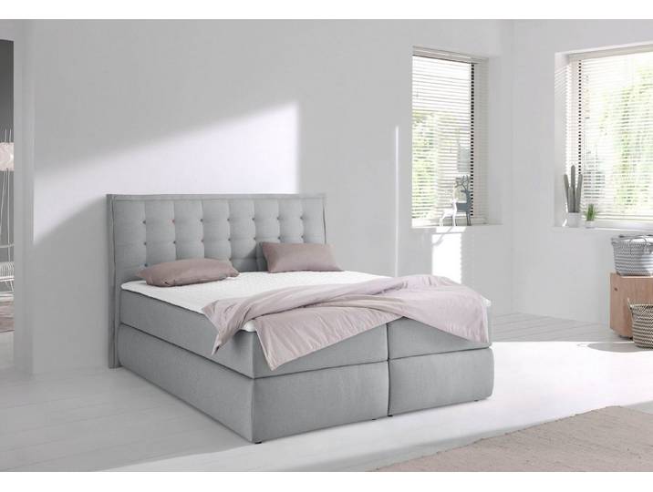 Home affaire Boxspringbett Sagres, Kopfteil mit 2farbiger Flatterbiese und zweifarbigen Knöpfen