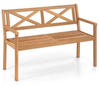 Costway 2-Person Patio Acacia Wood Garden Chair with Armrests and Backrest for Backyard