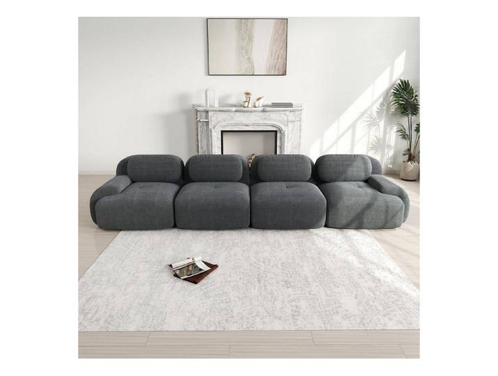 LuxusKollektion 4-Sitzer Sofa 4 Sitzer Cord Stoff Couch Wohnzimmer Büro Grau H-(4 Sitzer)