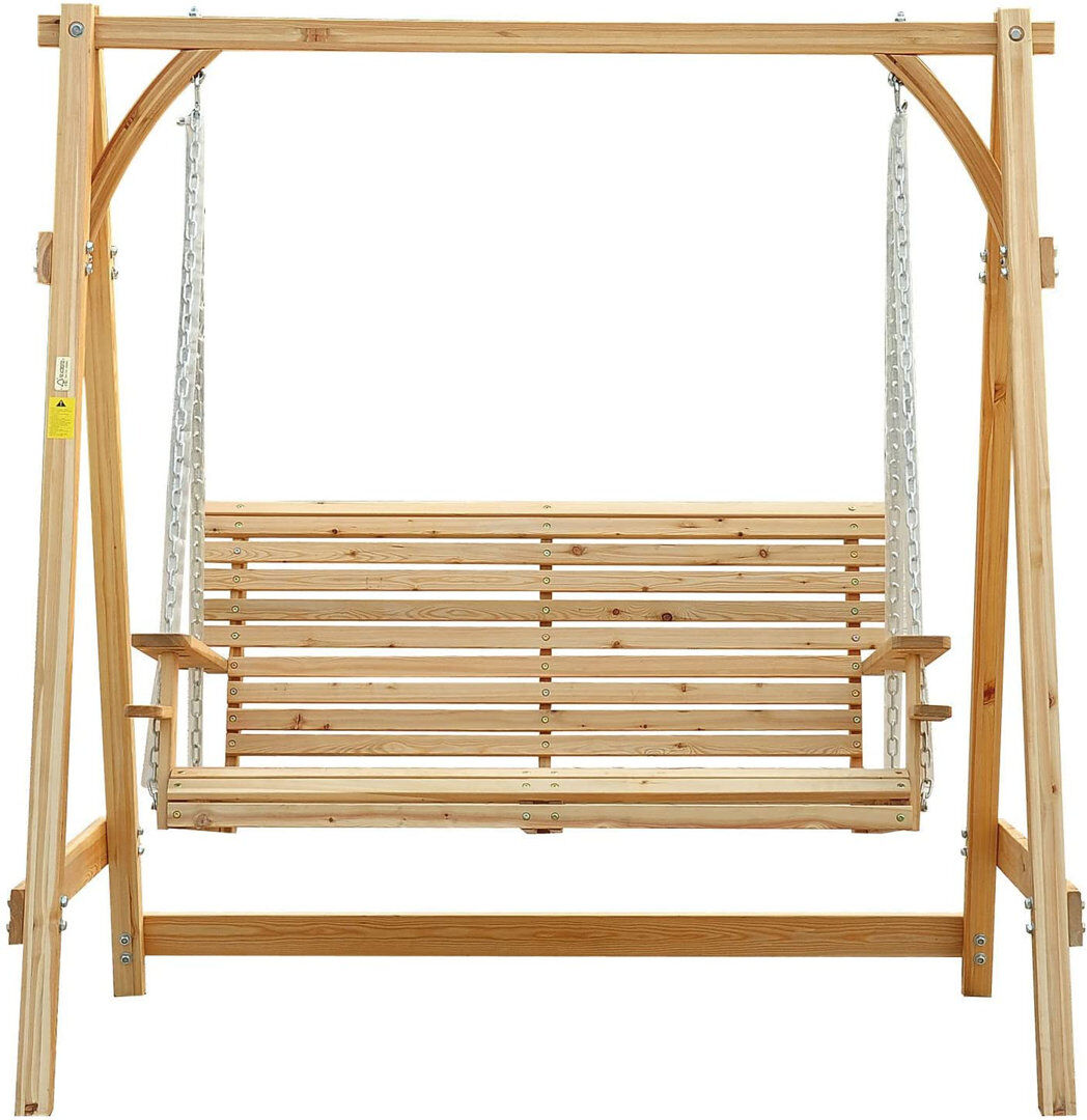 Dakota Fields Alieza Garden Swing Seat 2 Seater Wooden Chair Bench, natural Brown 185cm H X 180cm W X 120cm D