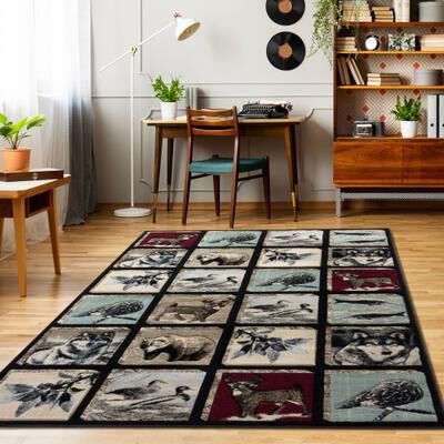 MDA Rugs Wild Life Collection Black/Beige Area Rug