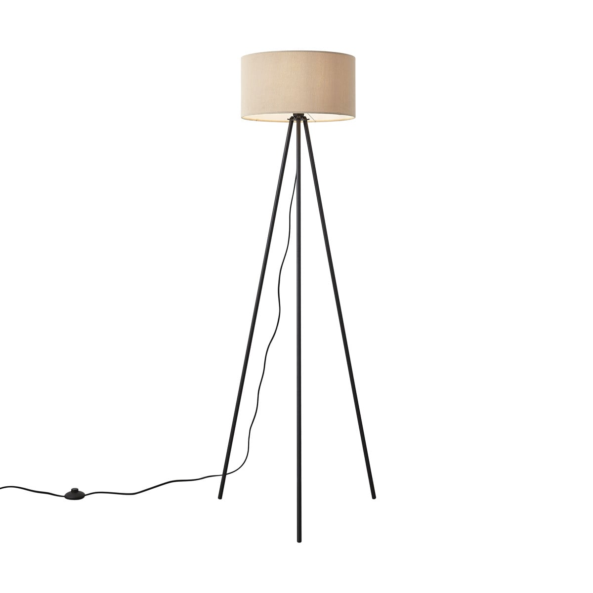 Qazqa Moderne Tripod Vloerlamp met Beige Textiele Kap en Zwart Metalen Onderstel