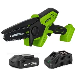 Mini-Akku-Kettensäge 20V + Lithium-Akku 2Ah + Ladegerät Mini-Akku-Elektrosäge VITO