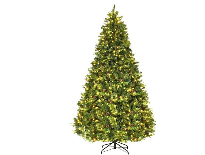 Sapin de noël artificiel lumineux avec pommes de pin vert 240cm
