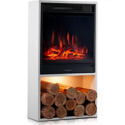 KAMINIO Elektrokamin HUGO - Elektrischer Kaminofen mit Heizung, 3D-Flammeneffekt, LED-Ambientelicht, Holzfach, Fernbedienung - Weiß