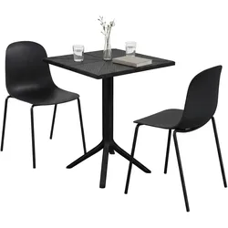 CLP Gartenmöbel-Set wetterfest Nerra, 2 Stapelstühle und quadratischer Gartentisch, ergonomisch, 3-teilige Sitzgruppe stapelbar