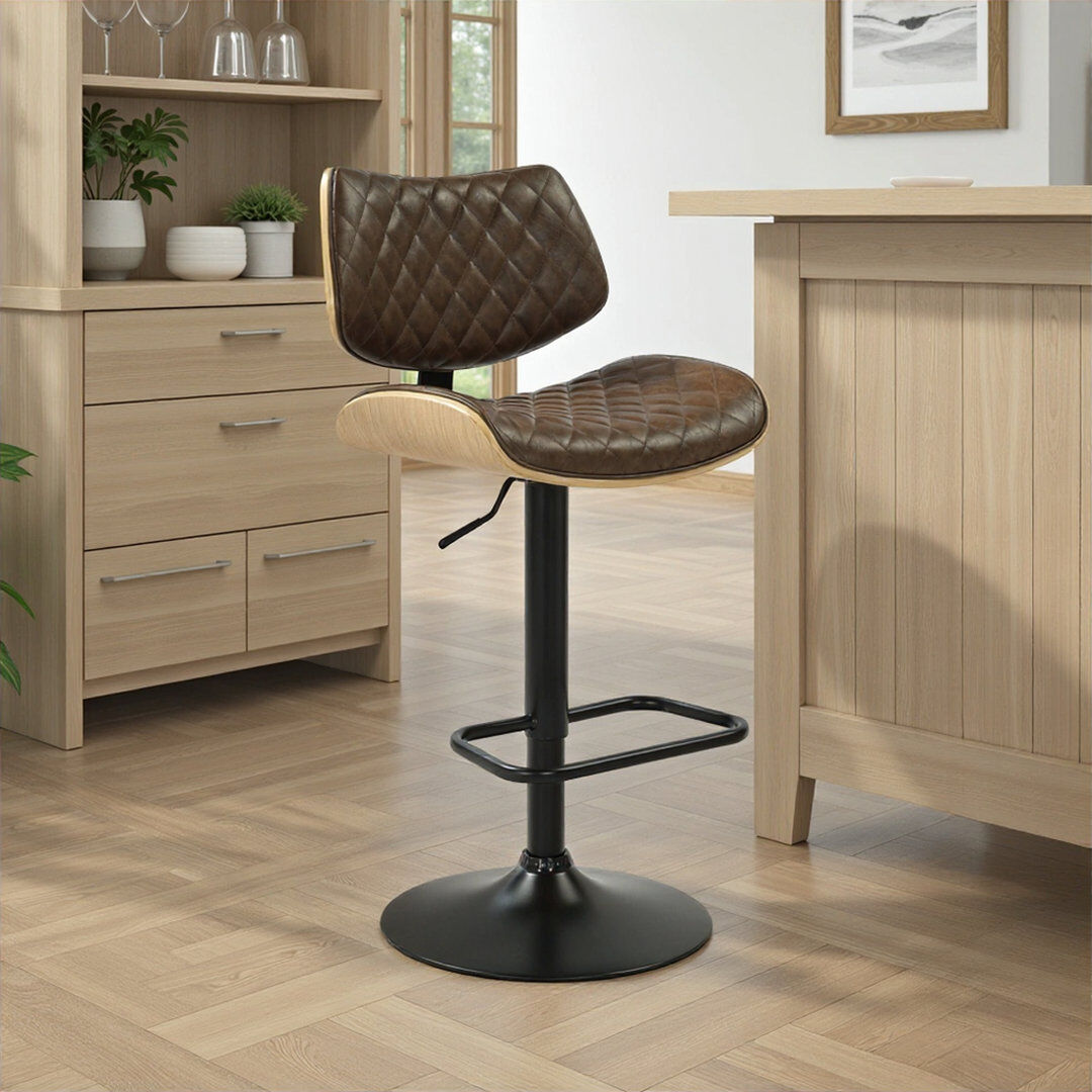 Armen Living Swivel Upholstered Adjustable Height Bar Stool with Steel Frame TUNDRA 48.1cm W X 50.5cm D