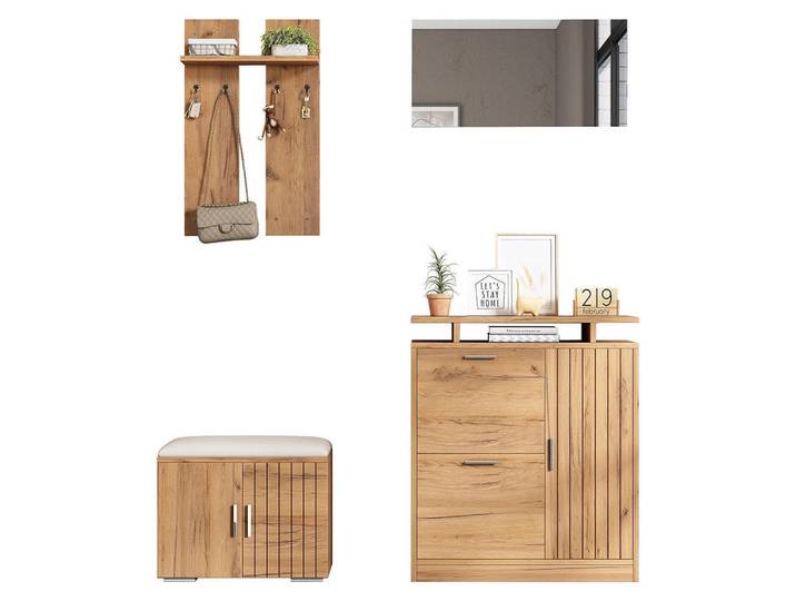 Komhtom Garderobe in B140× T35 × H133 cm,Naturfarben, Mode, 140x133x35 cm, Garderobe, Garderoben-Sets & Garderoben-Serien, Garderoben-Sets