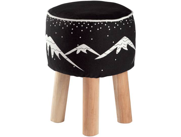 Hocker Hardo Schwarz, Natur Baumwolle, Holz B 30 H 40 cm - Hocker