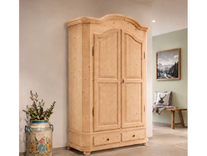 Massiver Kleiderschrank Bavaria-Kufstein aus Fichte im klassischen Landhausstil – Montierte Lieferung – 3%-Vorkasse-Rabatt