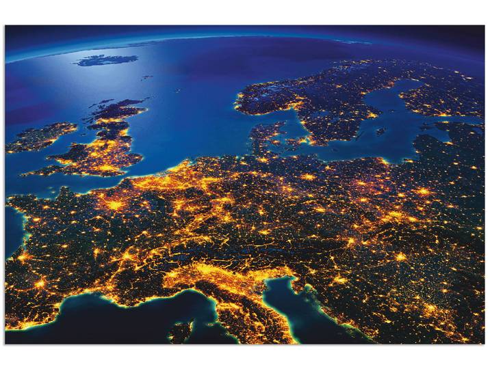 Alu-Dibond-Druck ARTLAND Zentral Europa vom Weltraum , gelb (farbe bild(er): gelb), B:60cm H:40cm, Bilder, Alu-Dibond-Druck, für Innen- und Aussenbereich geeignet, Outdoorbild