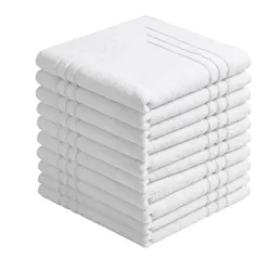 Ivedin Home - Badezimmerteppich 100% Baumwolle Streifen 650 GSM 50x60 Hotel Spa Saugfähig  | 10 St.  Weiß