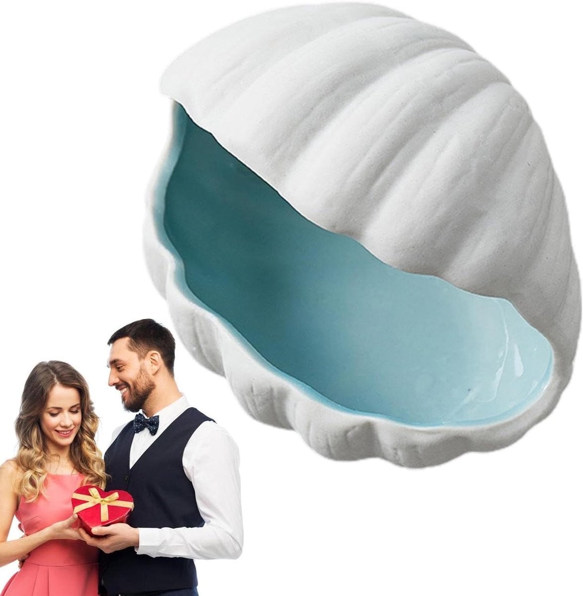 Keramische Sieraden Schaal Blauw Wit Zee Stijl - Breedte: 11 cm, Diepte: 10.5 cm