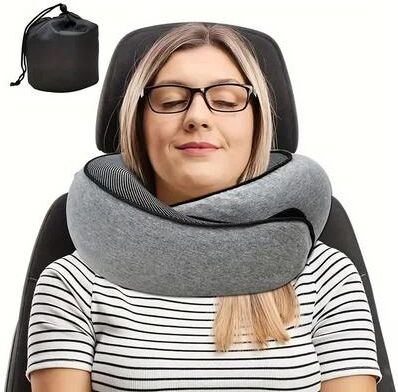 Healfit Counter Travel Portable Memory Foam Neck Pillow, U Type Sleep Pillow, Cervical Vertebra Support With Carry Bag dark Gray