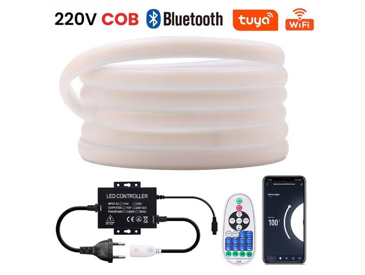 Bande lumineuse LED COB Tuya WIFI 220V, variable, Bluetooth, tactile mural, télécommande 23 touches, 1500W, contrôleur 288LED/m, lampe Flexible étanche