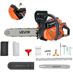 VEVOR 40cc Benzin-Kettensäge, 355 mm Benzin-Kettensäge, 1,8 PS starke Säge mit rutschfestem Griff, zwei Kraftstofftanks, Not-Aus-Funktion, max. 12000U/min, zum Holzfällen, Baumbeschneiden & Roden