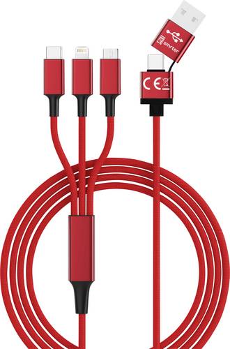 Smrter USB-Ladekabel USB 2.0 USB-A Stecker, USB-C Stecker, Apple Lightning Stecker, USB-Micro-B Stecker 1.20 m Rot SMRTER_HYDRA_ULT_RD