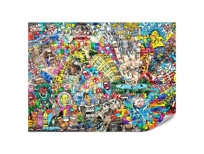 Muralo Fototapete für Jugendzimmer Buntes Graffiti Streetart Bunt 450x315, Rot, Rosa, Türkis, Gelb, Orange, Braun, Beige, Papier, Streetart/Graffiti, Rechteckig, 450x315 cm, Tapeten & Wandverkleidungen, Fototapeten