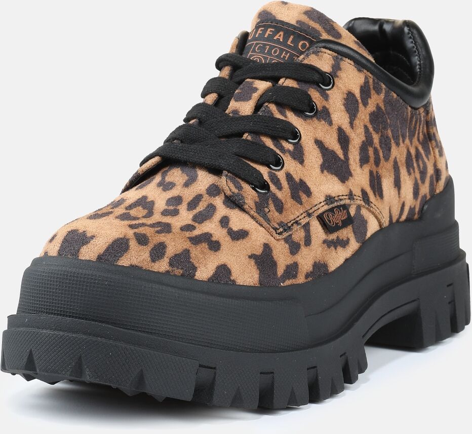 Schnürschuh BUFFALO "ASPHA CLS", Damen, Gr. 37, braun (leo, schwarz), Lederimitat, Textil, Schuhe Schnürschuh, Plateauschuh, Halbschuh in trendiger Leo-Optik, mit Profilsohle