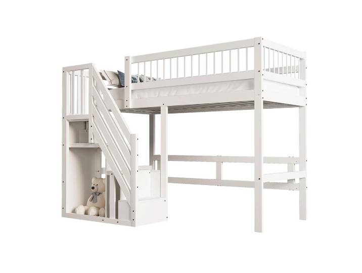 Wishdor Hochbett 90/200 cm in Weiß mit Aufbewahrungstreppe, Holz, Rechteckig, 90x200 cm, Babymöbel & Kindermöbel, Kinderzimmer & Jugendzimmer, Kinderbetten, Hochbetten