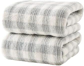 JML Soft Fleece Plaid Bath Towel with Checkered Design