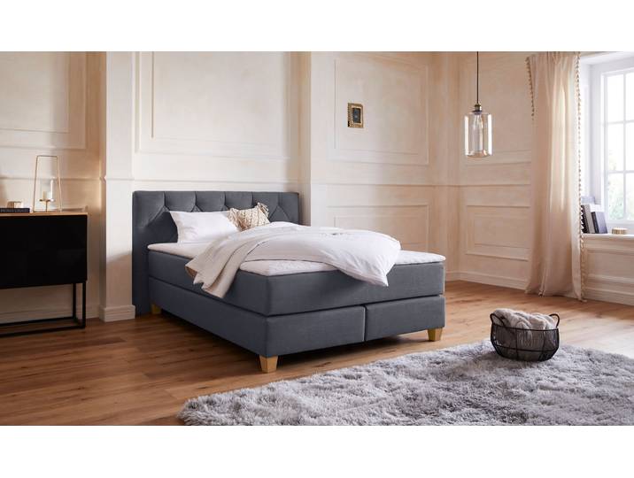 Boxspringbett, Struktur, Grau, 163×210 cm, 7-Zonen-Taschenfederkern, Modern, Home Affaire